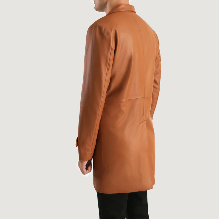 Mens Infinity Tan Brown Leather Coat Tilted Back-8-1701087684166
